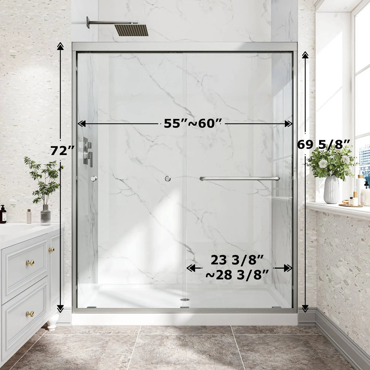 Brushed Nickel Reversible Installation Double Bypass Sliding Shower Door by HouseOfZazla
