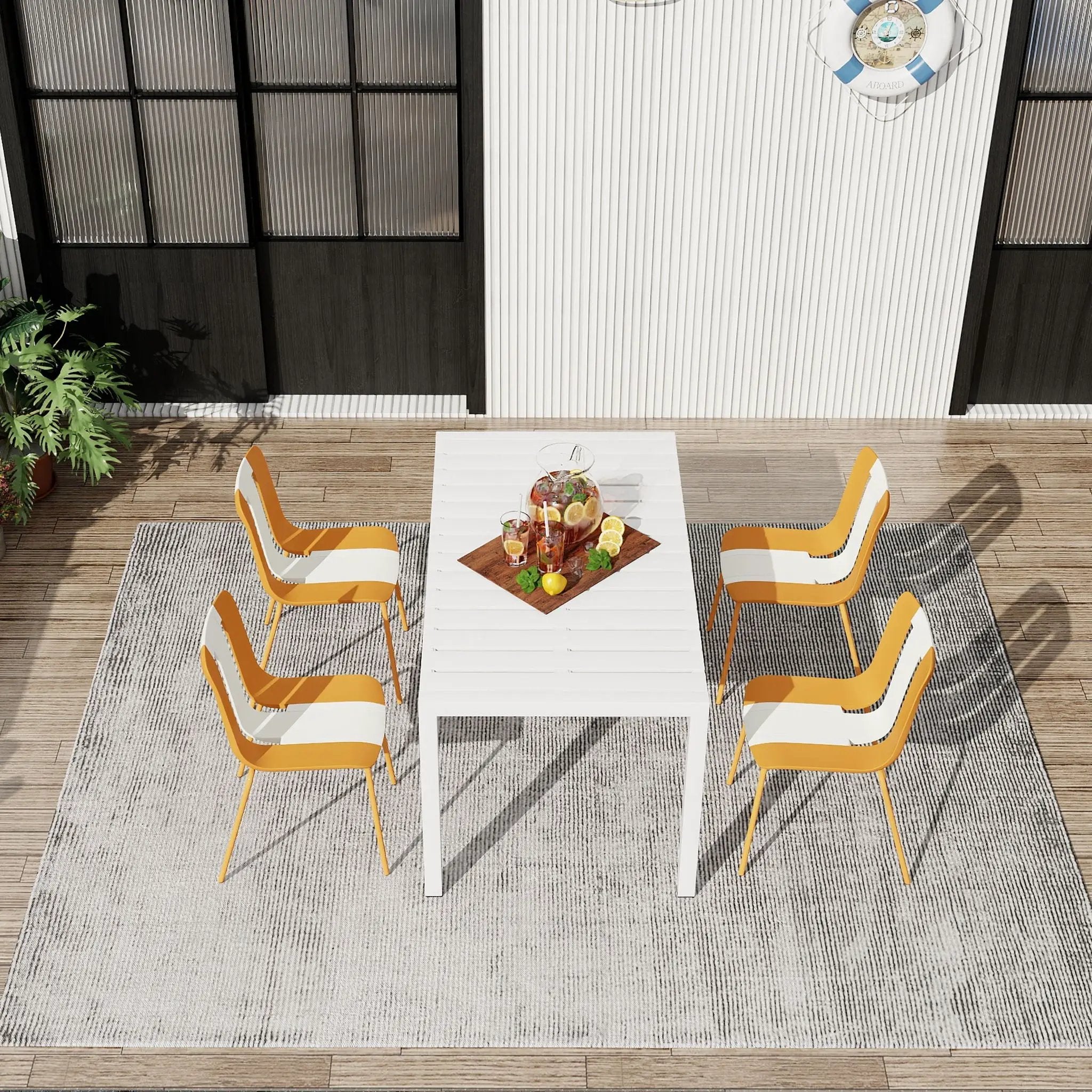 4 Piece Set Of Modern Striped Color- Blocking Single Chairs With Long Table by Unique Piece Furniture