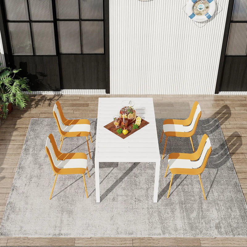 4 Piece Set Of Modern Striped Color- Blocking Single Chairs With Long Table by HouseOfZazla