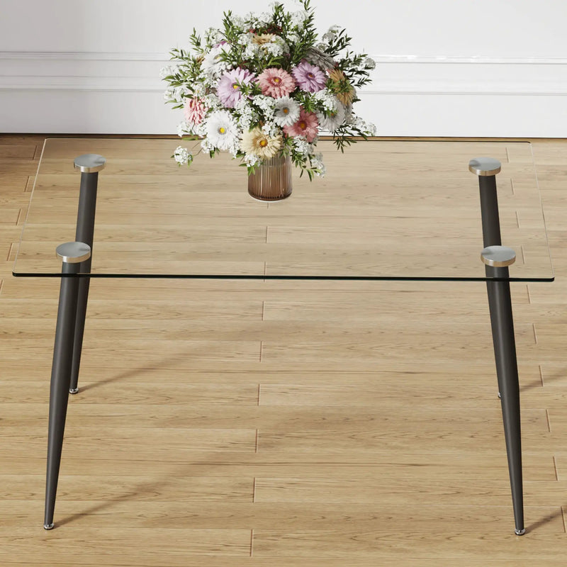 Modern Rectangular Glass Dining Table With Tempered Glass Top And Metal Legs For 4 - 6 People - Black / Transparent by Unique Piece Furniture