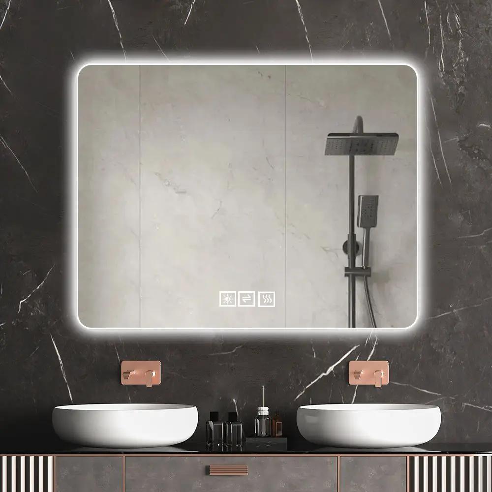 28" Bathroom Mirror With LED Lights Front And Backlit, Anti-Fog Lighted Vanity Mirrors For Wall Mounted And 5 Level Dimmable, Horizontal / Vertical - Clear by Unique Piece Furniture