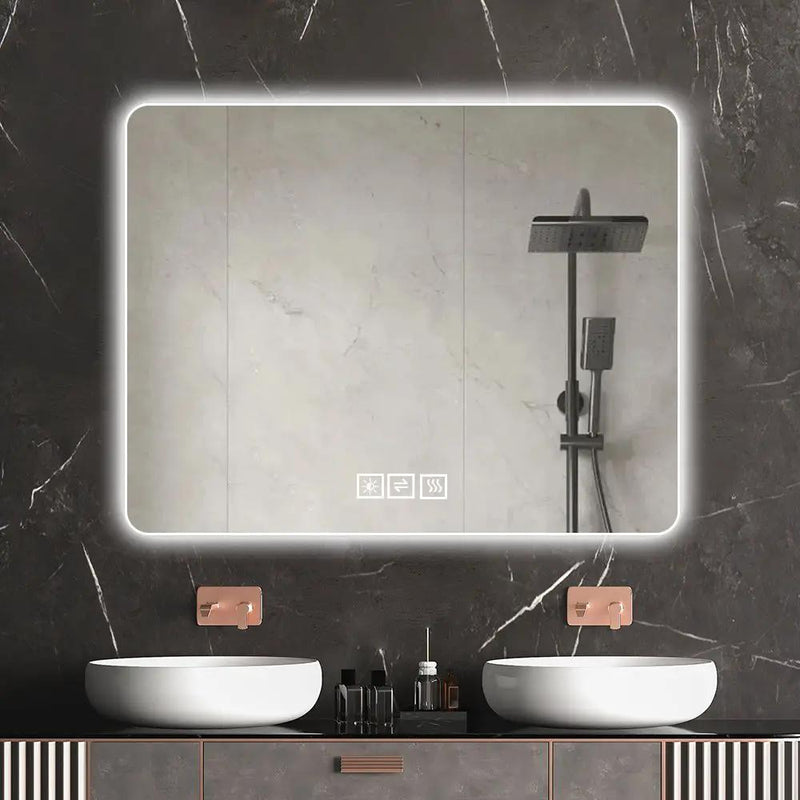 28" Bathroom Mirror With LED Lights Front And Backlit, Anti-Fog Lighted Vanity Mirrors For Wall Mounted And 5 Level Dimmable, Horizontal / Vertical - Clear by HouseOfZazla