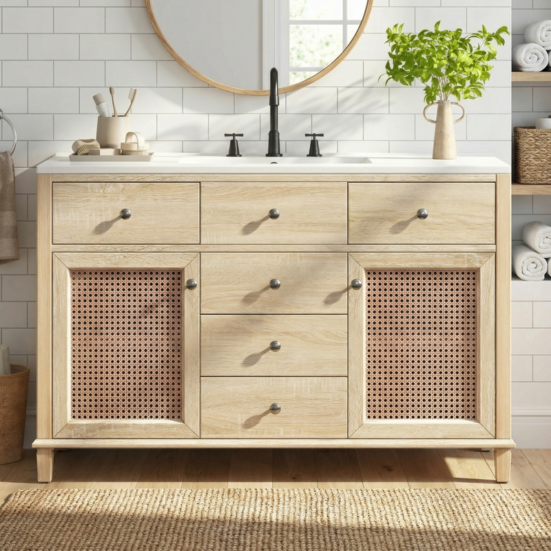 48-Inch Natural Rattan Bathroom Vanity by HouseOfZazla