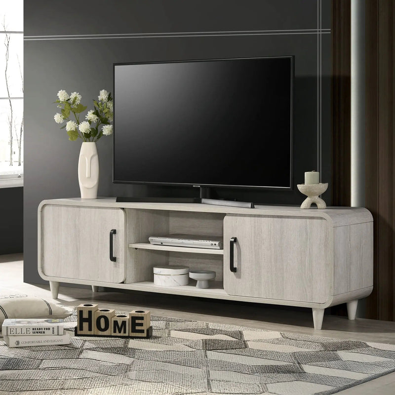 TV Stand With Sliding Doors And Handles, Living Room Furniture - Antique White by HouseOfZazla