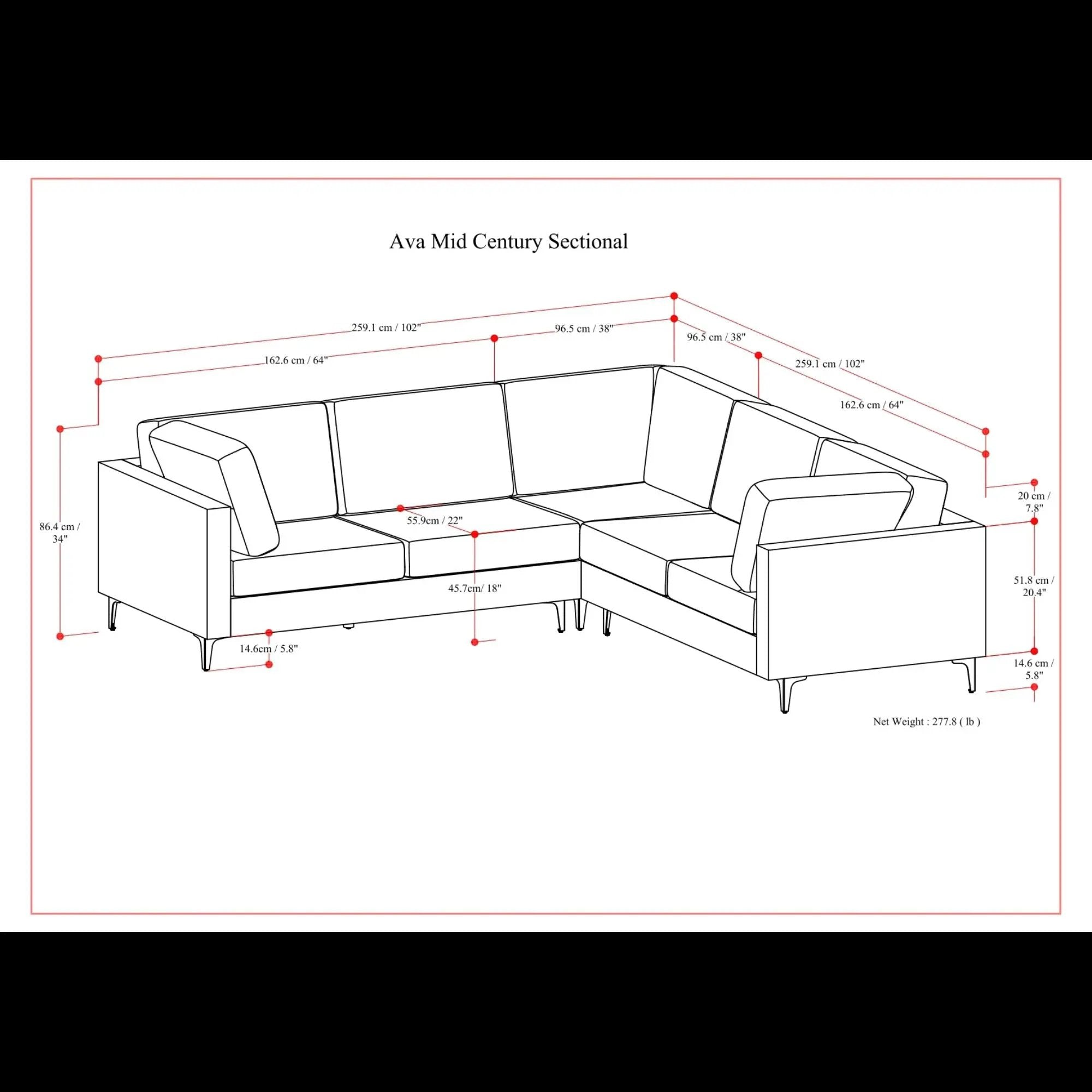 Ava - Mid Century Corner Sectional Sofa Handcrafted by HouseOfZazla