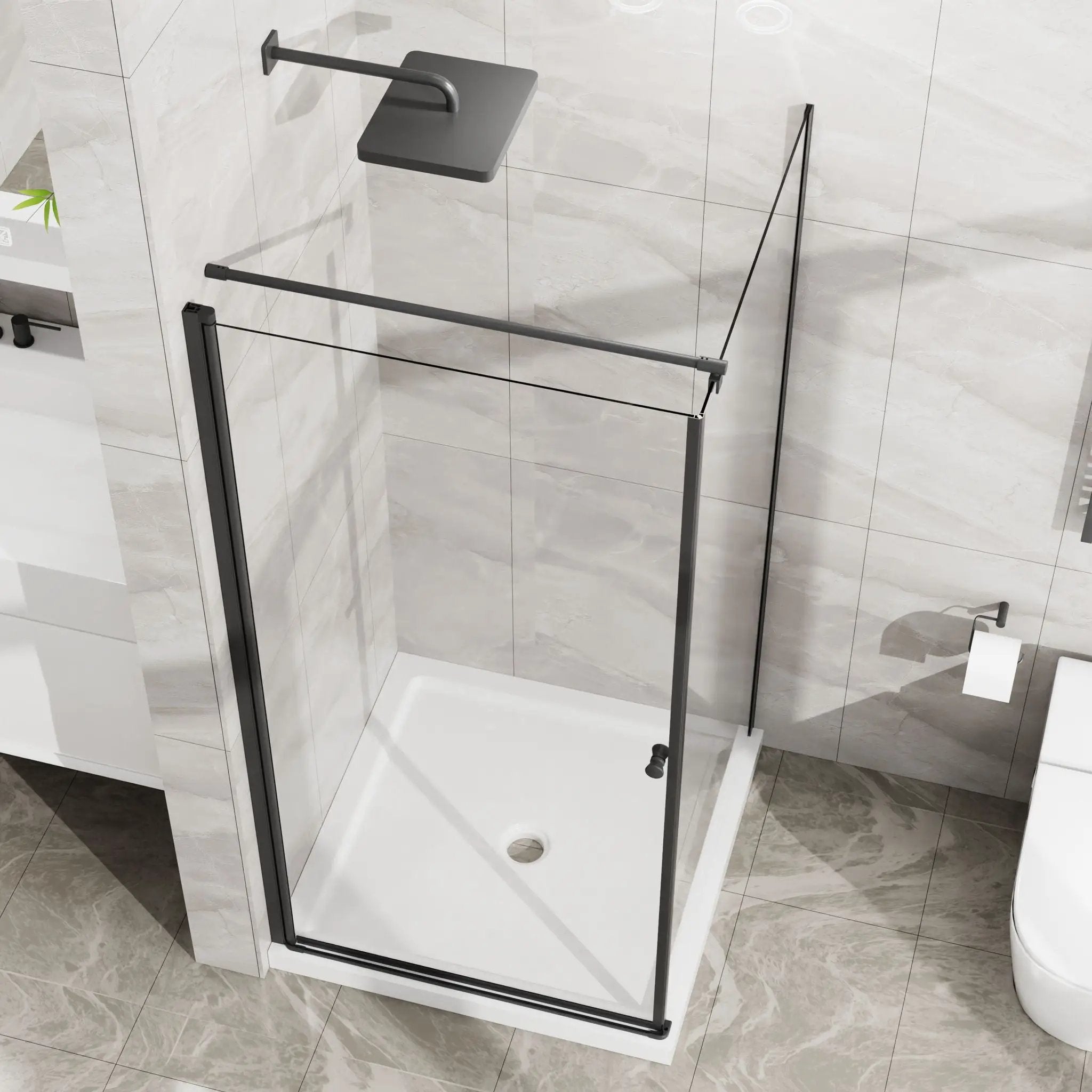 Corner Shower Enclosure, Frameless Pivot Door - Matte Black by HouseOfZazla