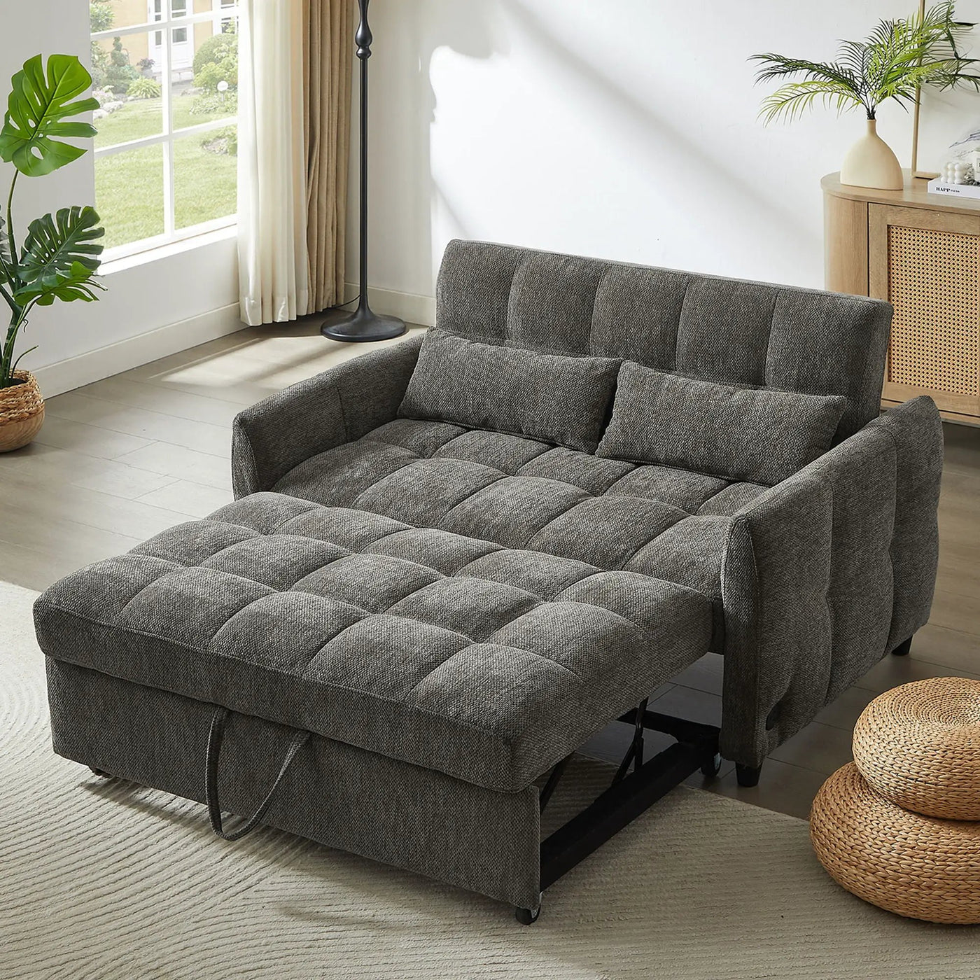 Loveseat Sofa Pull-Out Bed With Adjustable Backrest, 3 USB Ports And 2 Lumbar Pillows For Living Room by Unique Piece Furniture