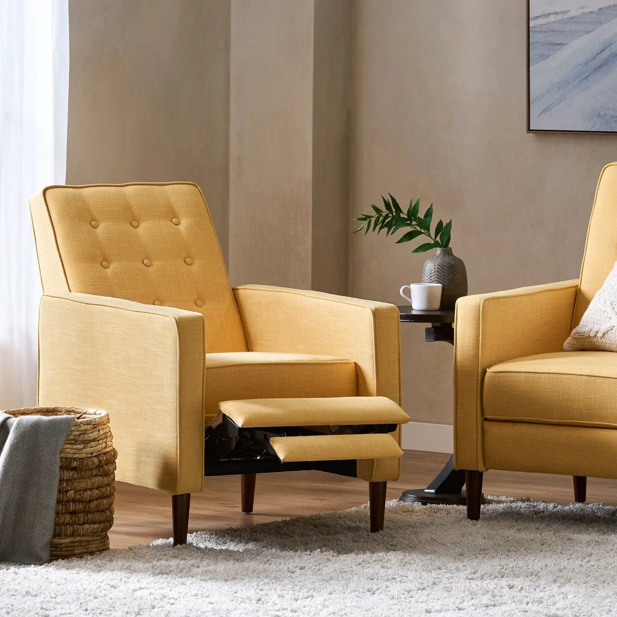 Mid - Century Modern Recliner With Button Tufted Waffle Stitch - Yellow by Unique Piece Furniture