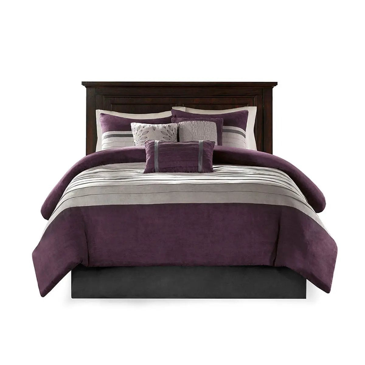 7 PC Pieced Faux Suede Comforter Set Purple King by HouseOfZazla