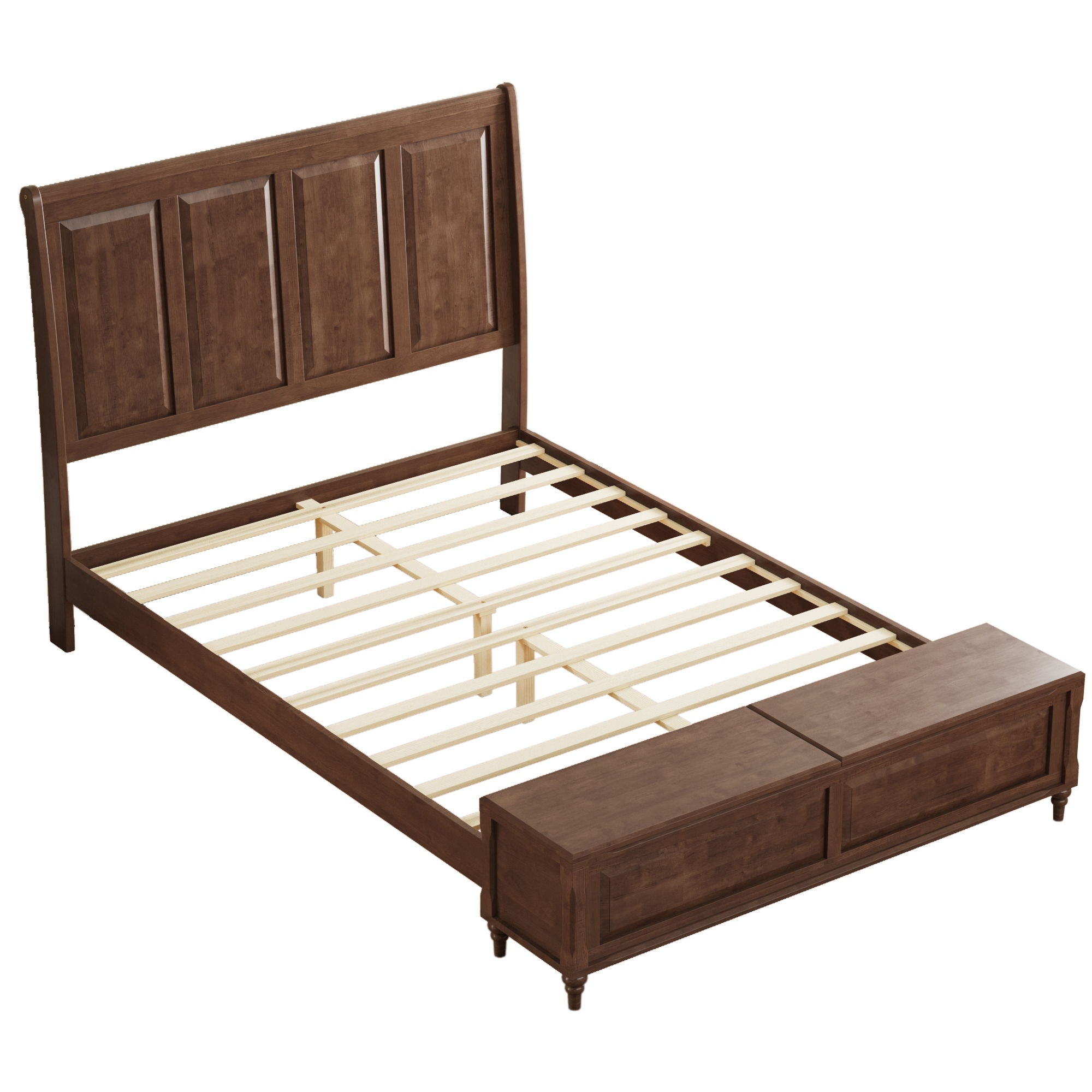Sleigh Bed Frame With Tall Headboard And Storage Bench by HouseOfZazla