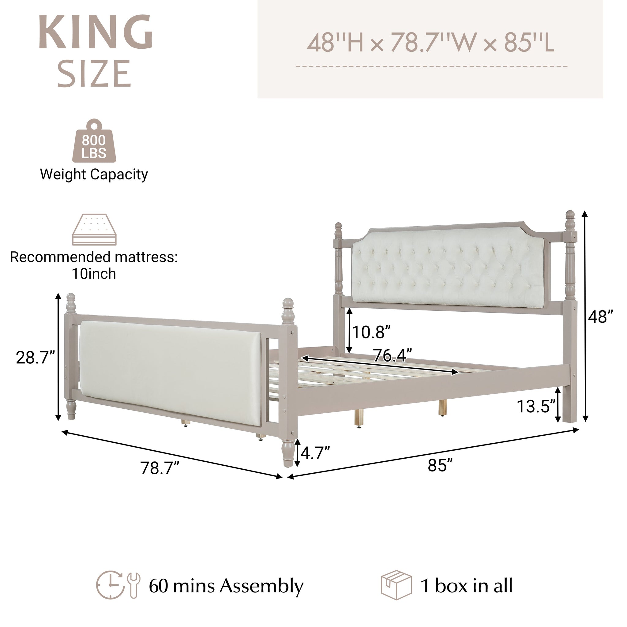 King Size Upholstered Platform Bed with Button Tufted Headboard by HouseOfZazla