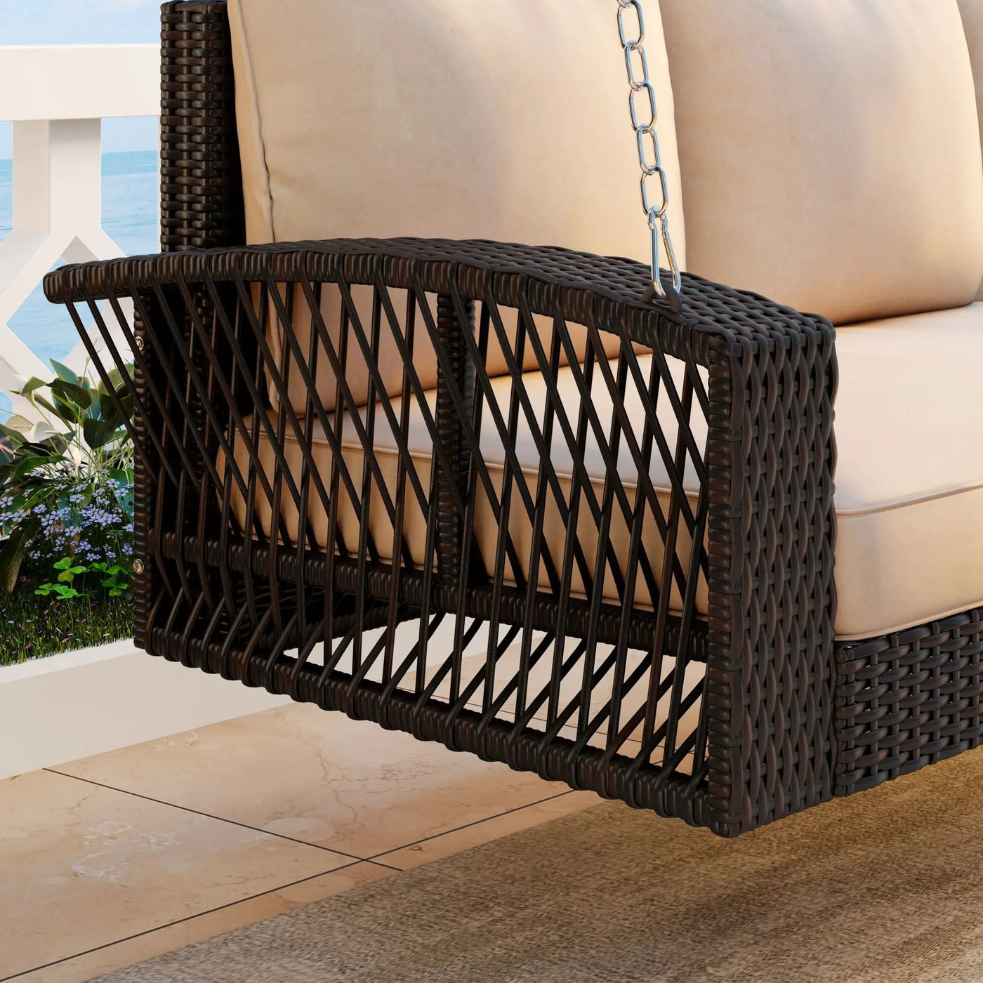 3 Person Large Patio Swing Bench With Cushions For Backyard by Unique Piece Furniture