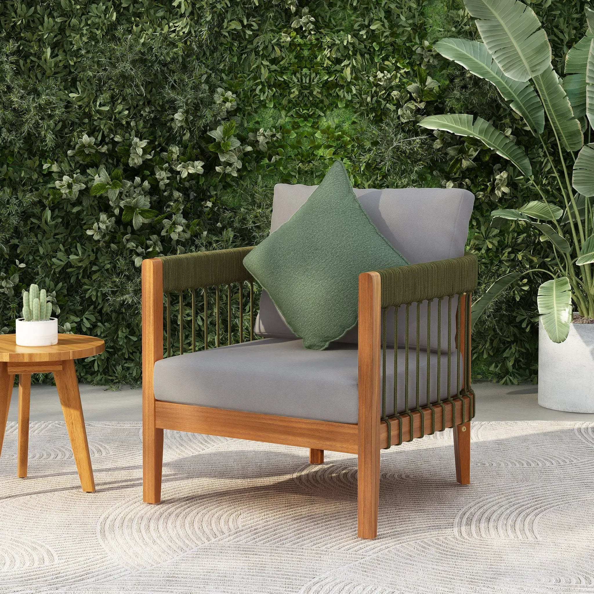 Acacia Wood Outdoor Club Chair with Handwoven Rope Accents by HouseOfZazla