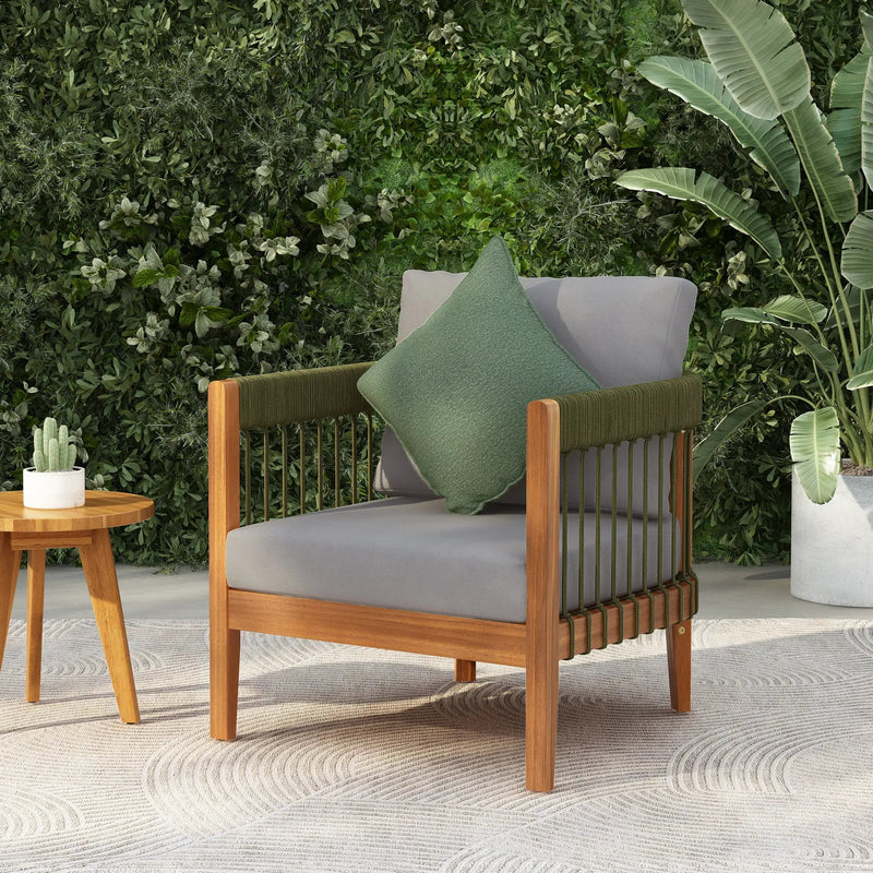 Acacia Wood Outdoor Club Chair with Handwoven Rope Accents by HouseOfZazla