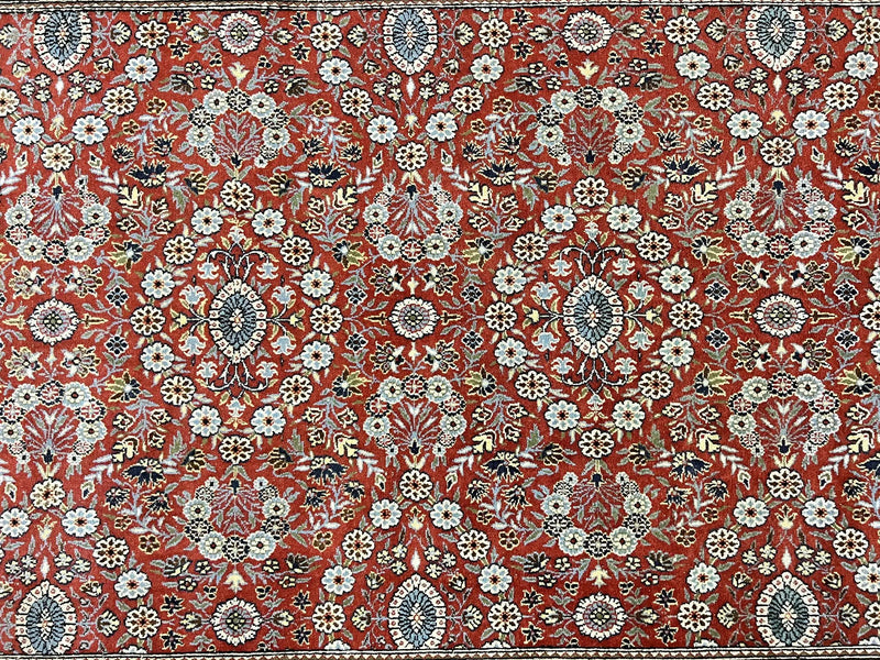 Red Persian Qum Rug 5 x 7.6, Hand Knotted Vintage Wool Fine Carpet 270 KPSI, Floral Allover by Jewel Rugs