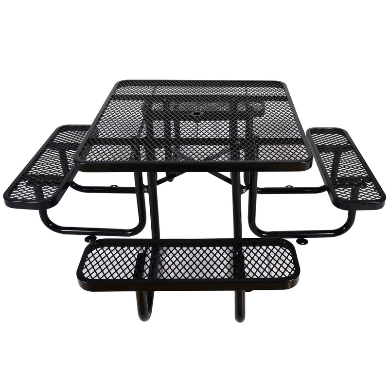 Square Outdoor Steel Picnic Table, With Umbrella Pole by Unique Piece Furniture