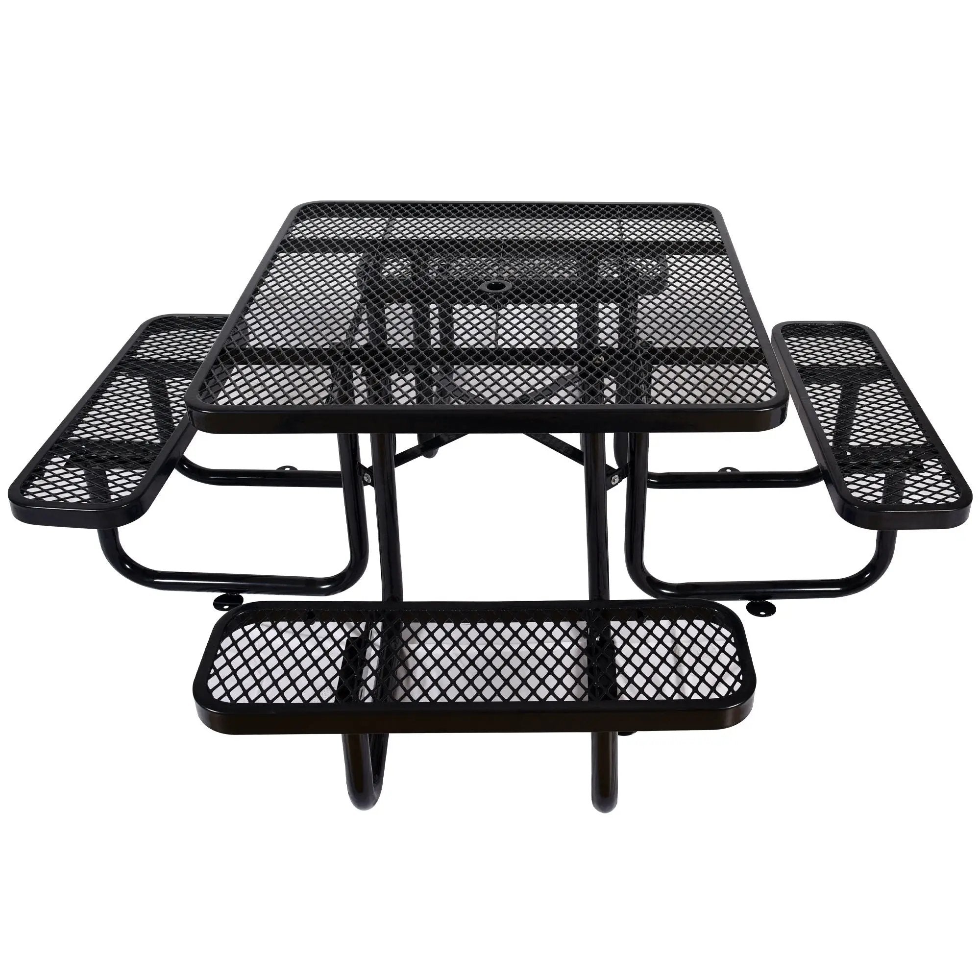 Square Outdoor Steel Picnic Table, With Umbrella Pole by HouseOfZazla