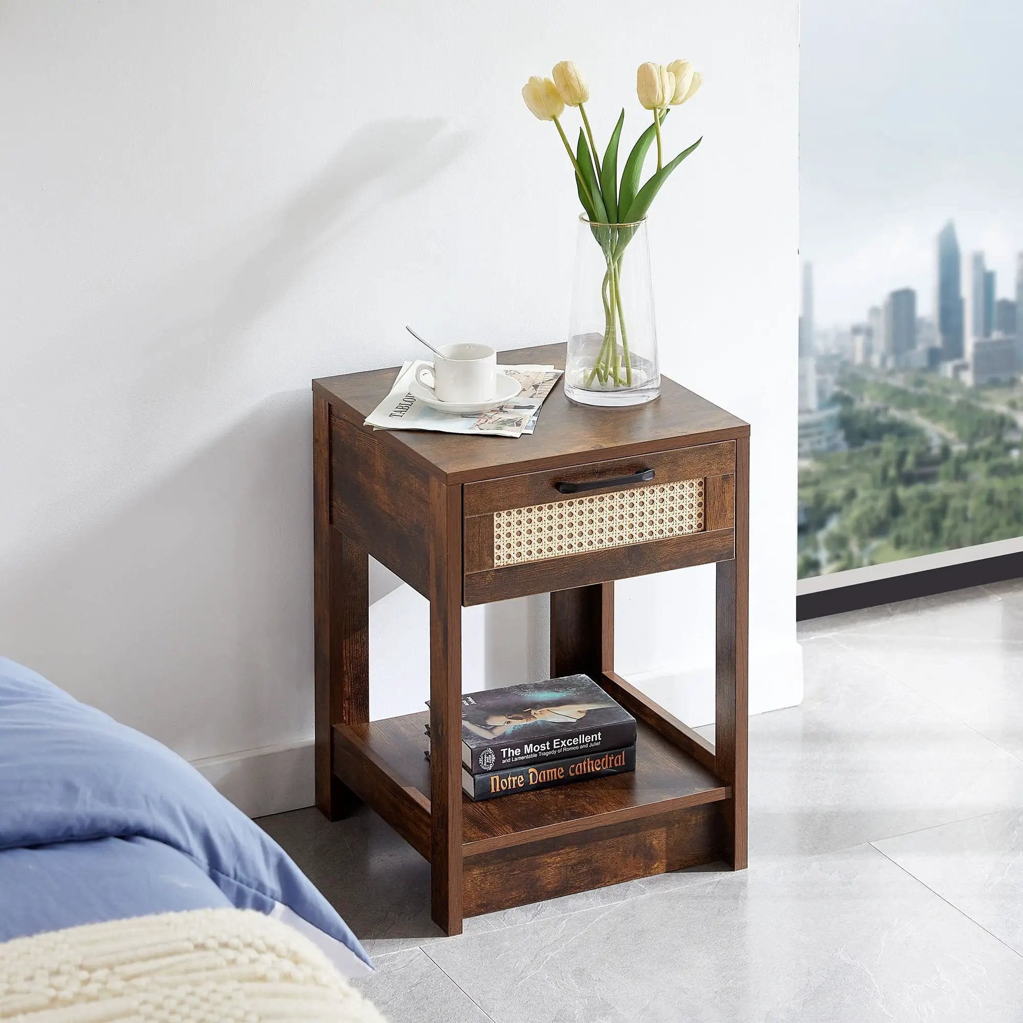 15.75" Rattan End Table With Drawer, Modern Nightstand, Side Table For Living Room, Bedroom by HouseOfZazla