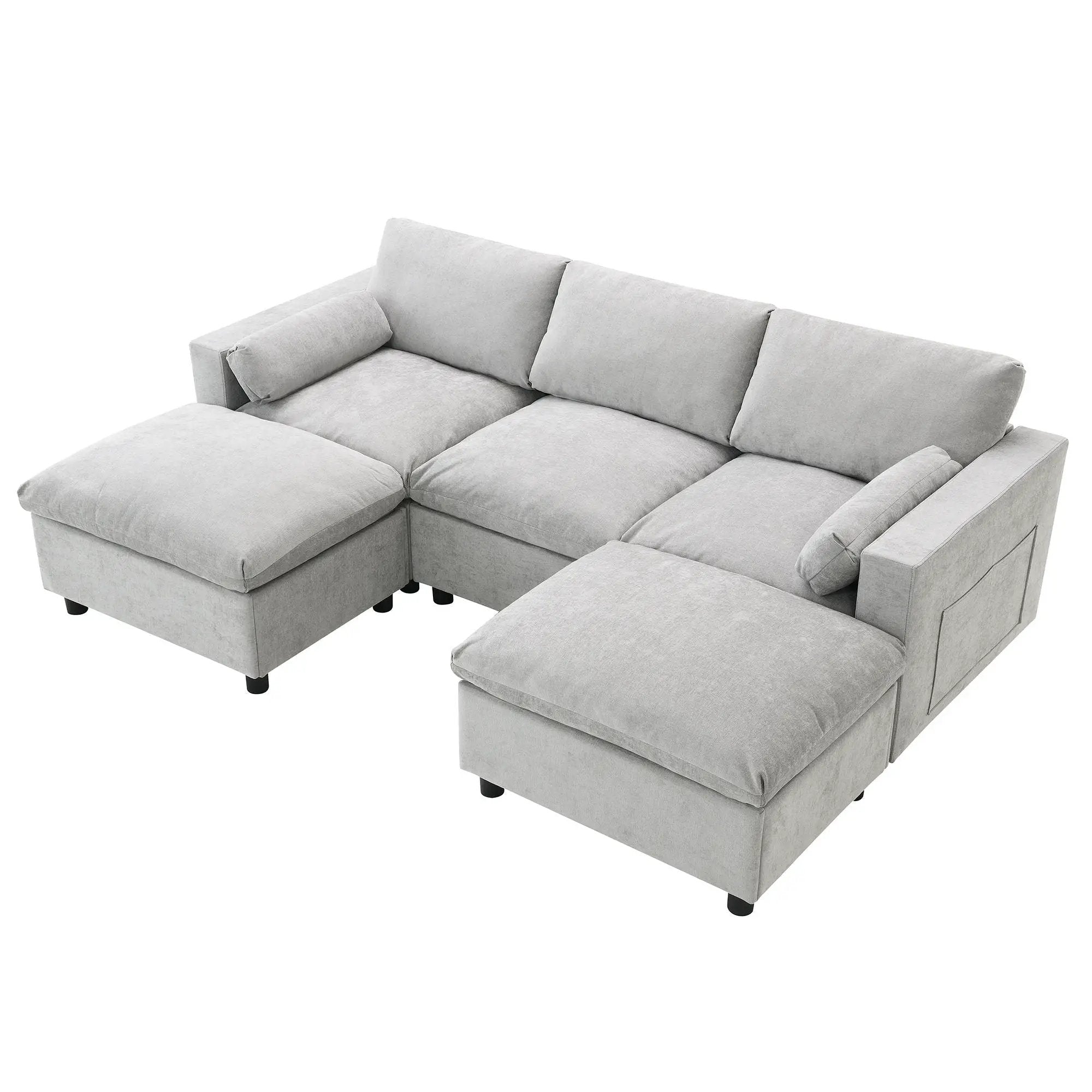 Modular Sectional With Storage Pockets, 5 Seat U Shaped Couch Set With Pillows, Free Combination Modern Cloud Sofa With 2 Movable Ottoman by HouseOfZazla