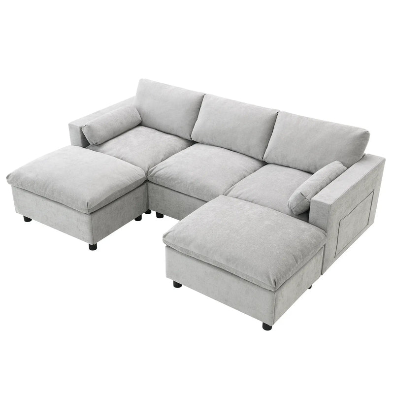 Modular Sectional With Storage Pockets, 5 Seat U Shaped Couch Set With Pillows, Free Combination Modern Cloud Sofa With 2 Movable Ottoman by HouseOfZazla