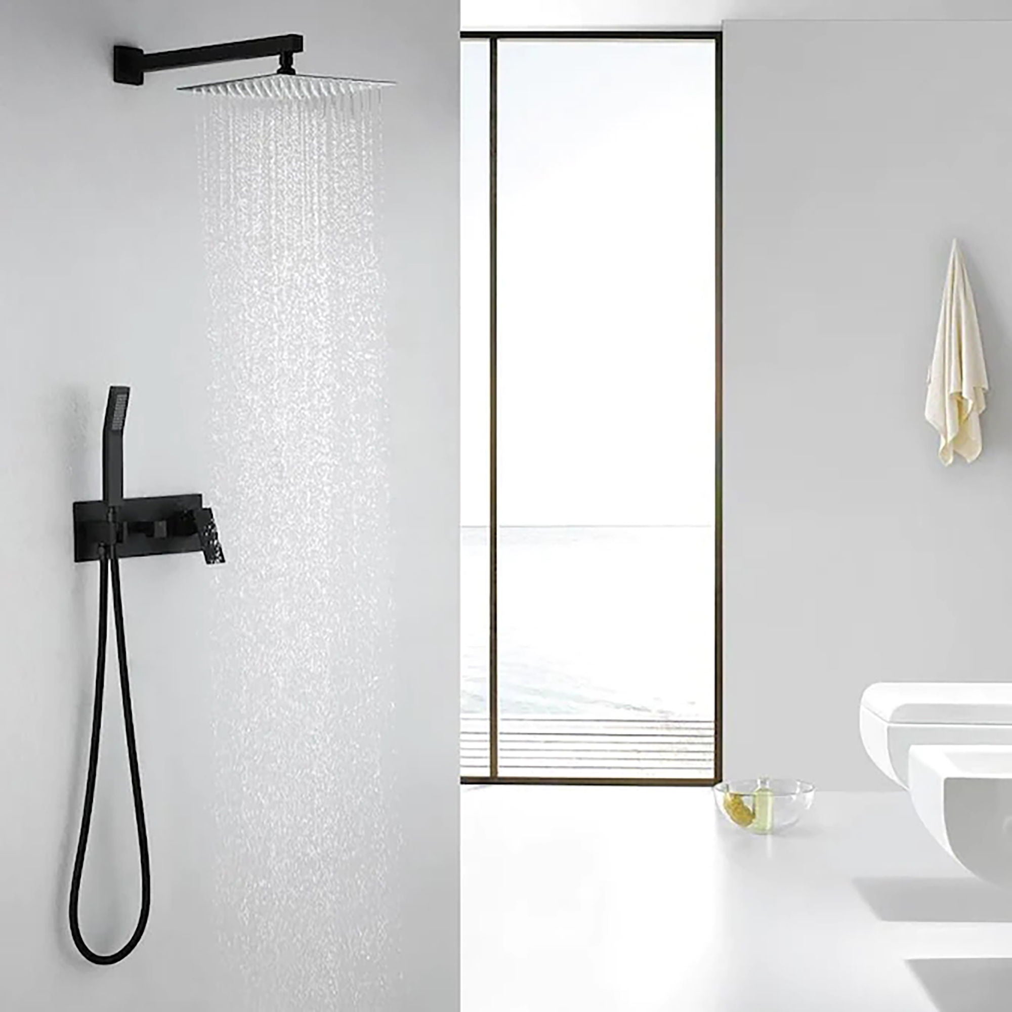 Brass Shower System With 10" Rainfall Shower Head And Handheld Sprayer - Matte Black by HouseOfZazla