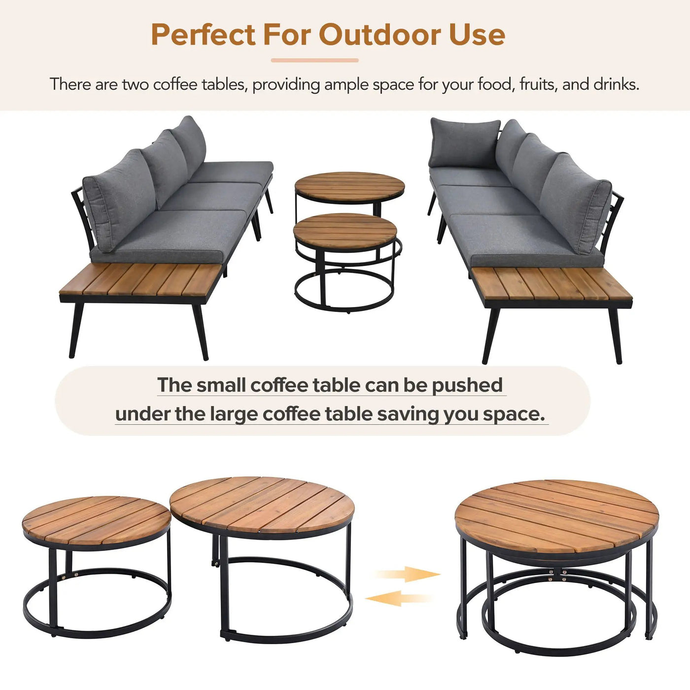 Modern Outdoor Sectional Sofa Set With Nesting Coffee Tables by HouseOfZazla