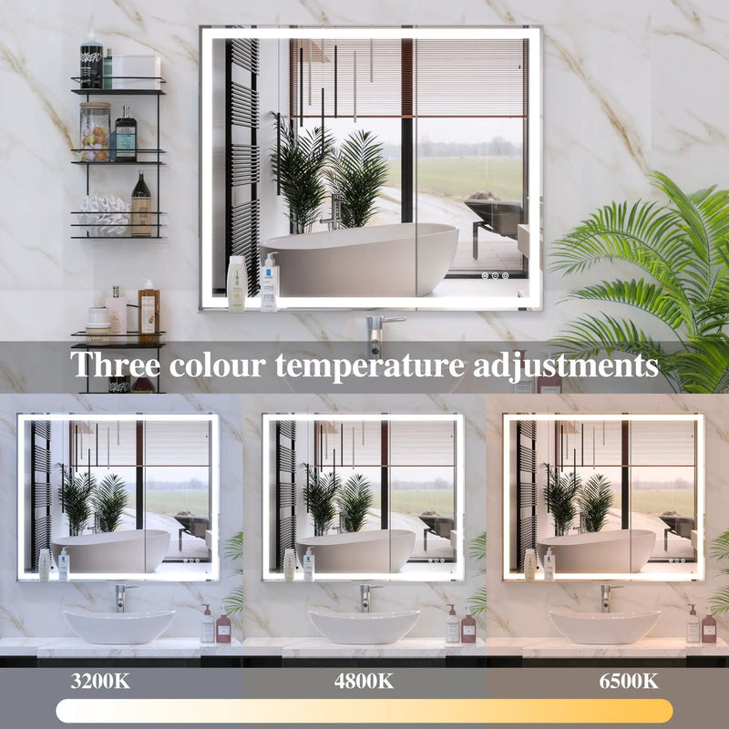 LED Bathroom Vanity Mirror Wall Mounted Adjustable / Warm / Natural Lights Anti-Fog Touch Switch With Memory Modern Smart Large Bathroom Mirrors by HouseOfZazla