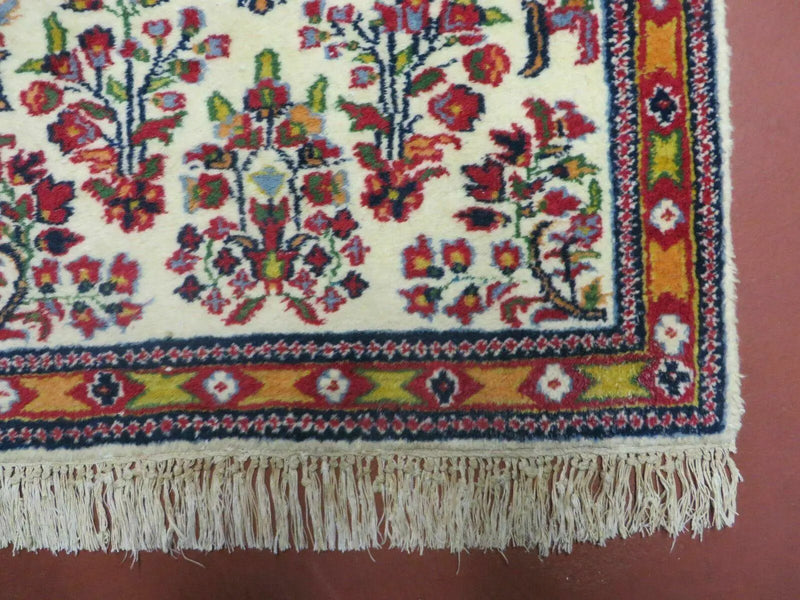 Small Persian Rug 2 x 3, Tiny Persian Sarouk Carpet, Cream Navy Blue Red, Floral Medallion, Vintage Wool Rug, Handmade Hand-Knotted Oriental Rug by Jewel Rugs