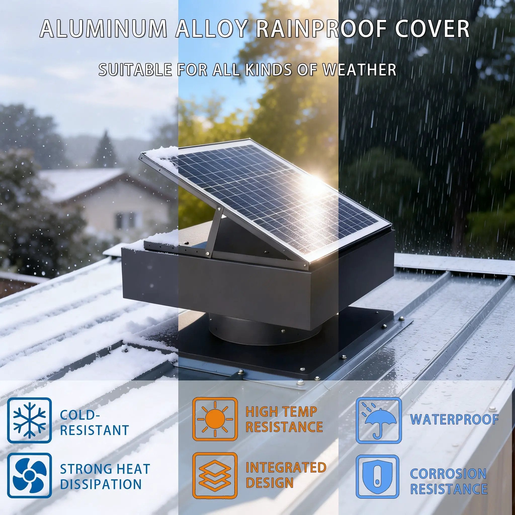 14" Adjustable Square Solar Roof Exhaust Fan, 60W Dual Power Attic Ventilator by HouseOfZazla