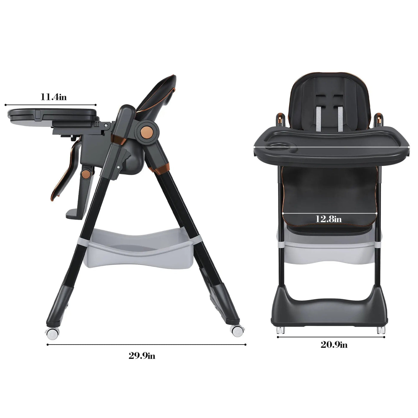 Adjustable Baby High Chair 0-6 Years, Portable Infant Feeding Seat With Safety Belt, Silent Lockable Wheels by Unique Piece Furniture