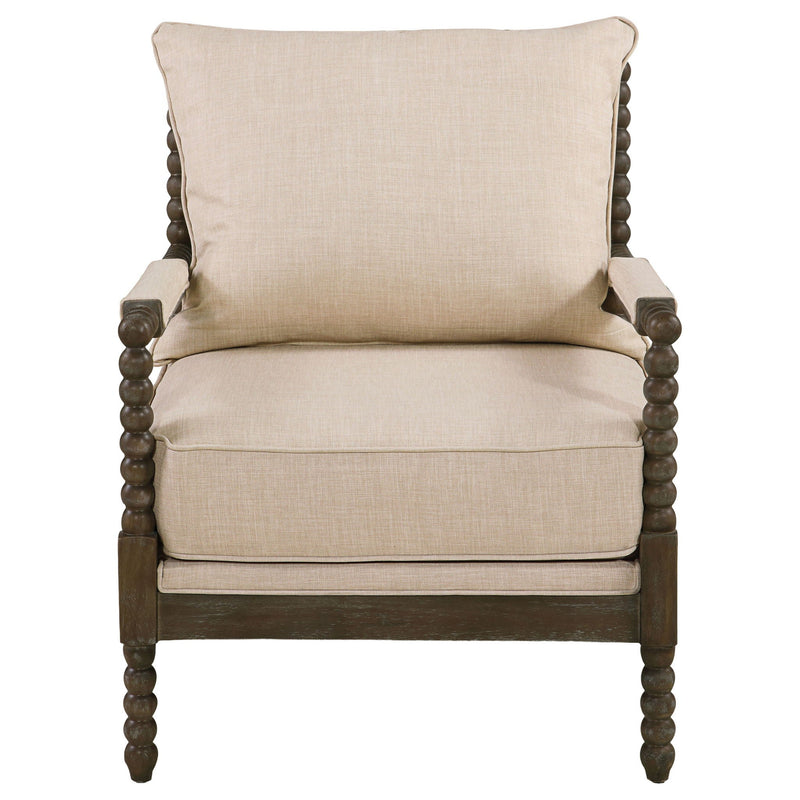 Blanchett Upholstered Bobbin Accent Chair Beige and Distressed Brown by Unique Piece Furniture