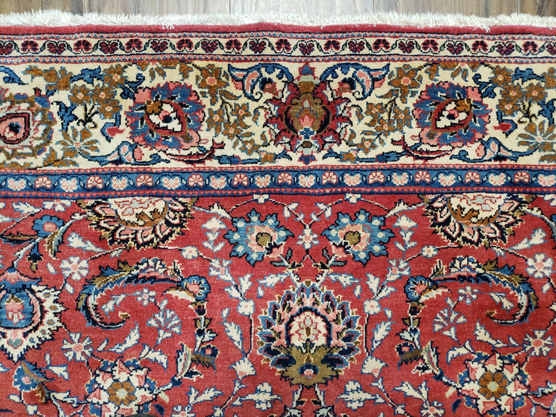 Semi Antique Persian Kashan, Red & Cream, Hand-Knotted, Wool, 4' 8" x 6' 6", Pair A by Jewel Rugs