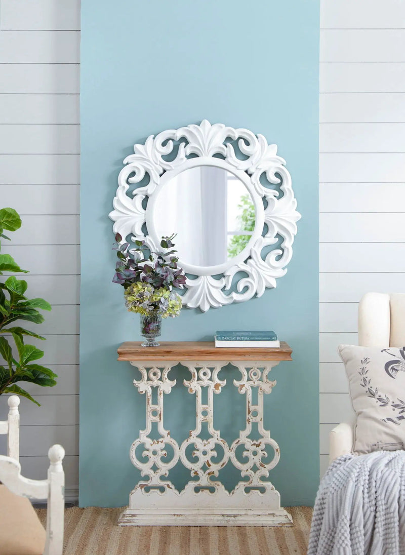 Classic Vintage Wash Console Table With Wood Top - Brown / Antique White by Unique Piece Furniture