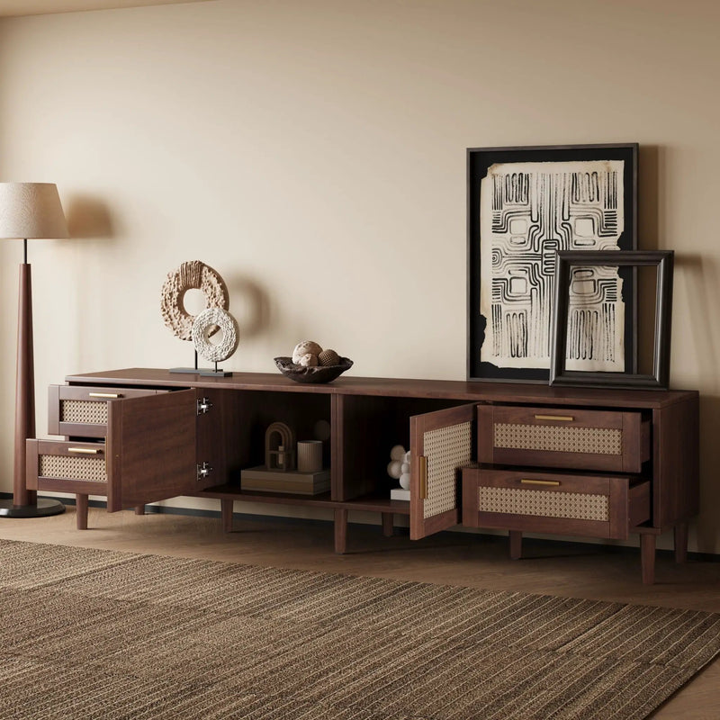 TV Stand, Media Console With 4 Drawers, Soft Closing Hinges - Dark Brown by Unique Piece Furniture