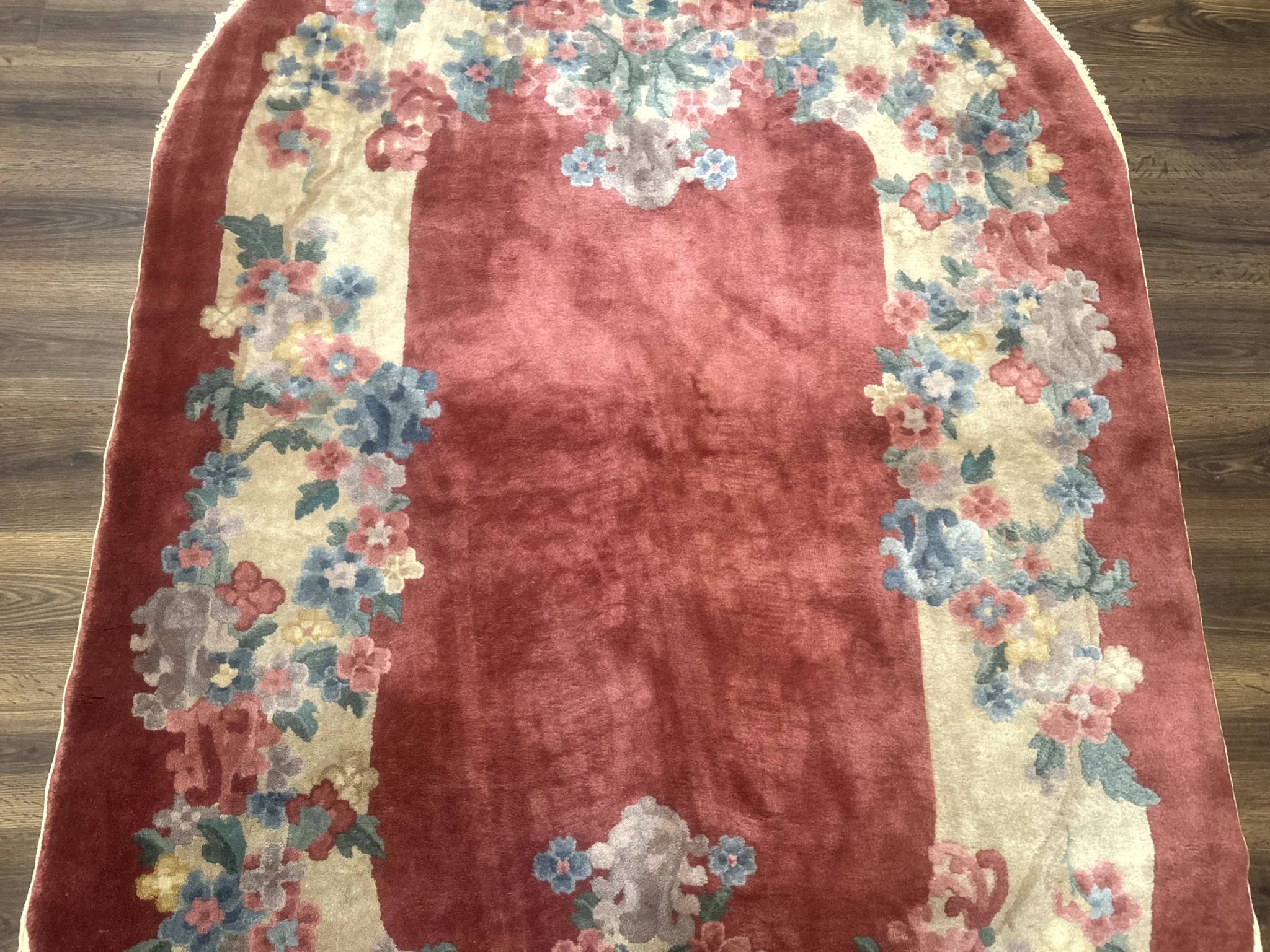 Oval Chinese Peking Rug 5x8, Pink, Floral, Vintage Chinese Wool Carpet by Jewel Rugs