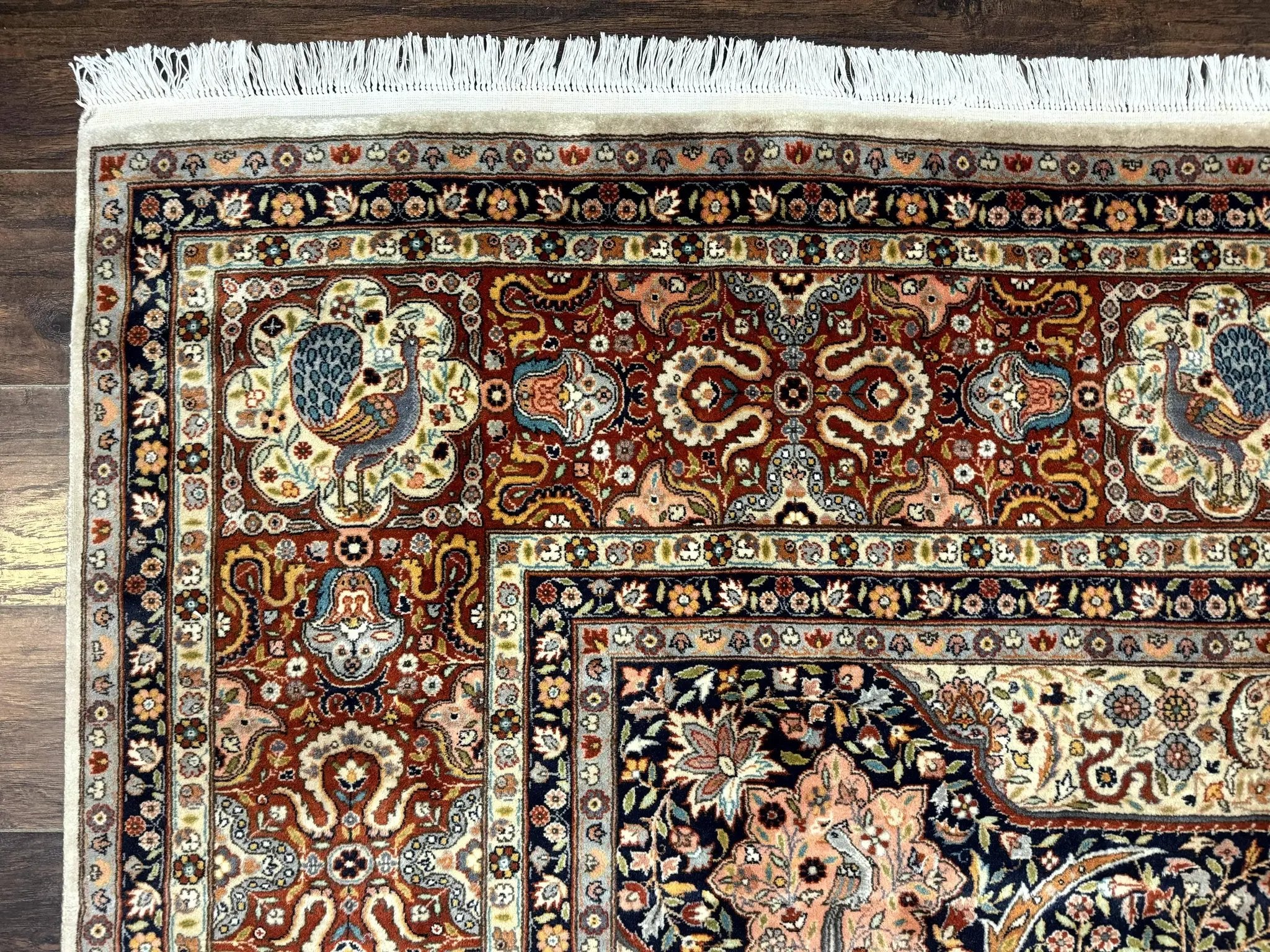 Wonderful Pak Persian Rug 9x12, Very Fine 260 KPSI, Floral Peacocks, Handmade Vintage Wool Rug by Jewel Rugs