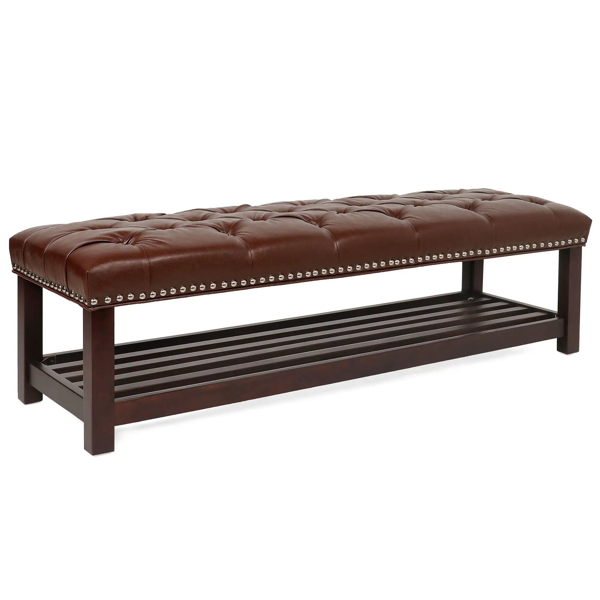 Bedroom End Of Bed Bench Tufted Upholstered End Of Bed Bench End Of Bed Entrance Shoe Bench With Nailhead Trim And Shelf Bedroom Upholstered Bench Living Room Shoe Rack Footstool by Unique Piece Furniture