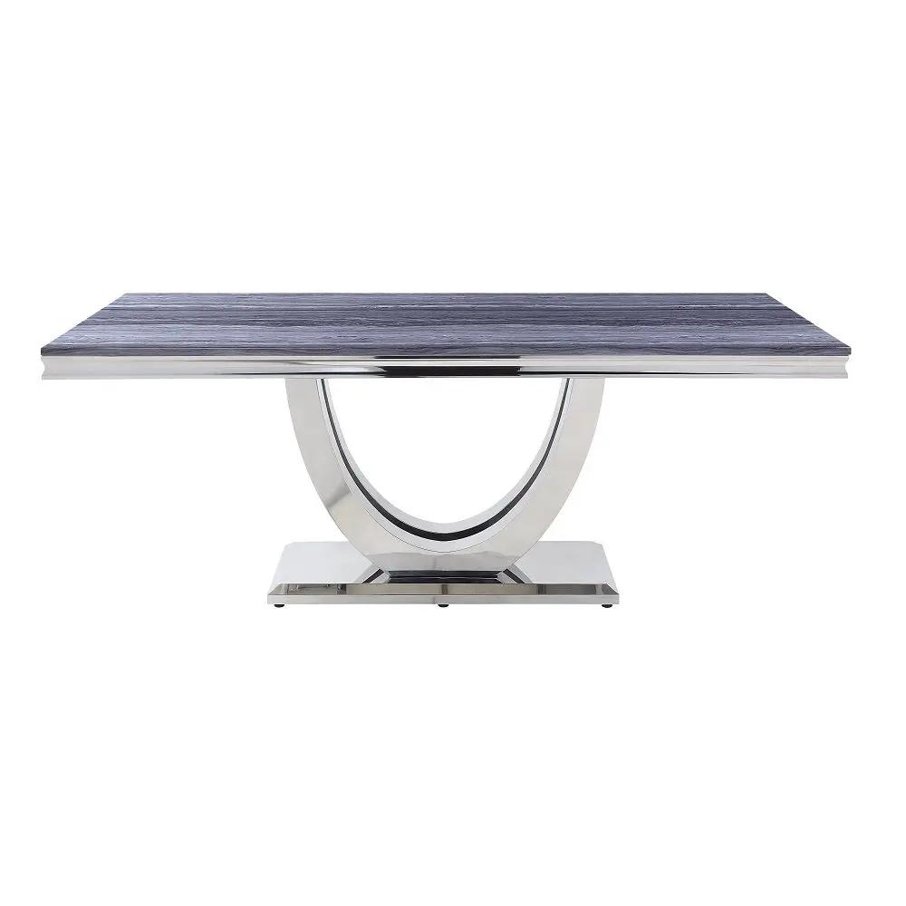 Cambrie - Dining Table With Engineered Stone Top - Engineered Stone Top & Mirrored Silver by Unique Piece Furniture