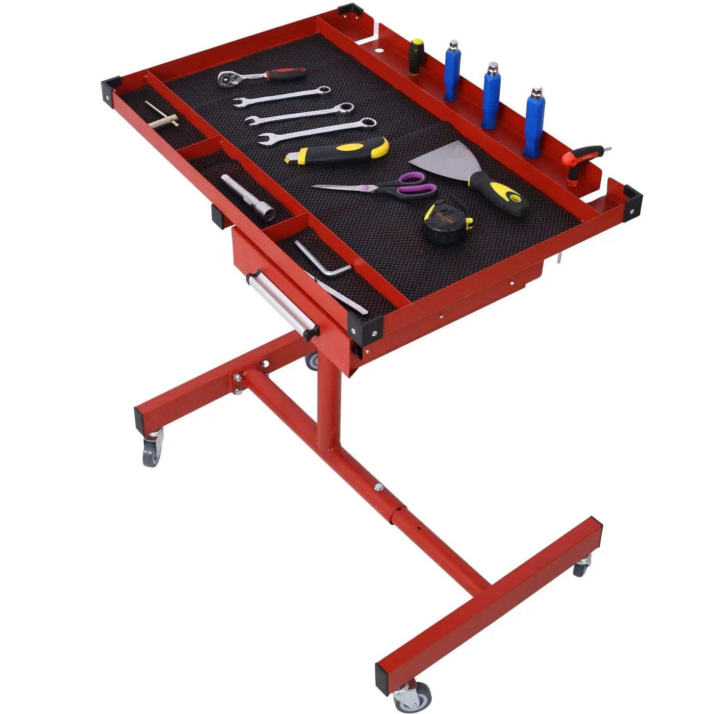 Adjustable Tear Down Work Table With Drawer For Garages, Repair Shops, And Diy, Portable, (4) 2.5" Swivel Casters, 220 Pound Capacity, Rubber Corners, Heavy Duty Steel by Unique Piece Furniture