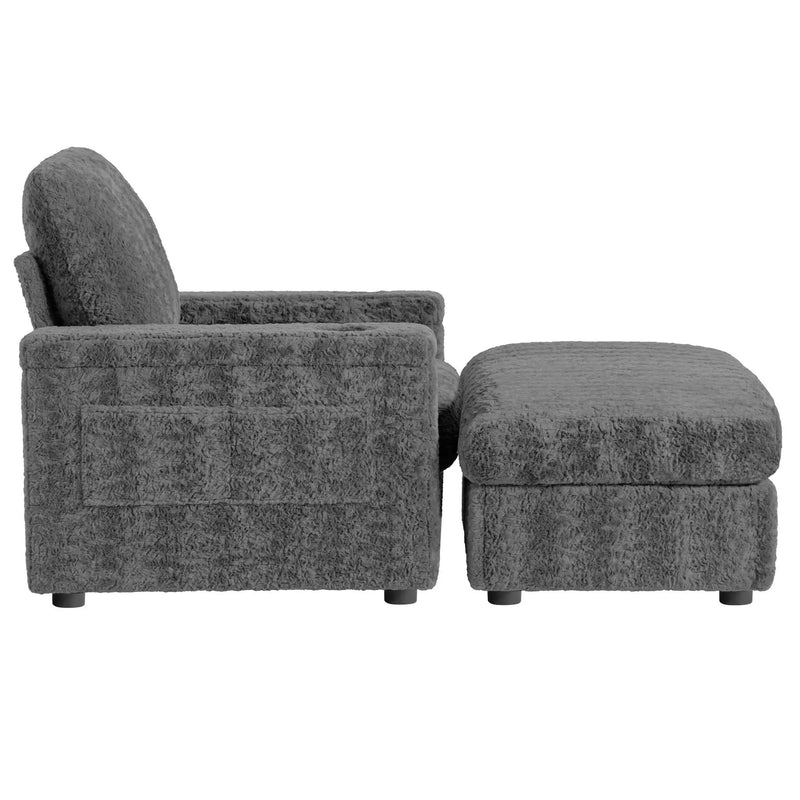 Oversized Chaise Lounge Indoor Rabbit Fur Sofa Bed With Storage Ottoman And Armrests Cup Holders With Deep Seat by HouseOfZazla