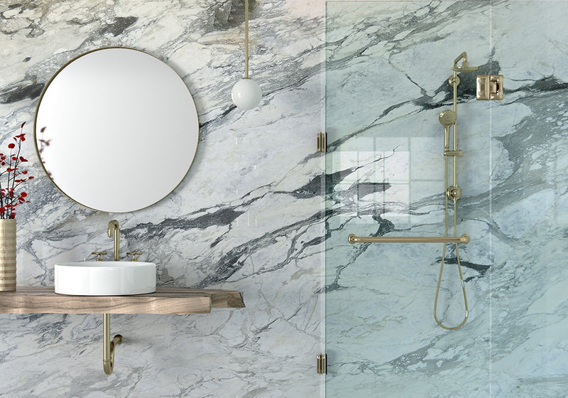 Calacata Vision Polished Marble Slab Random room scene 3