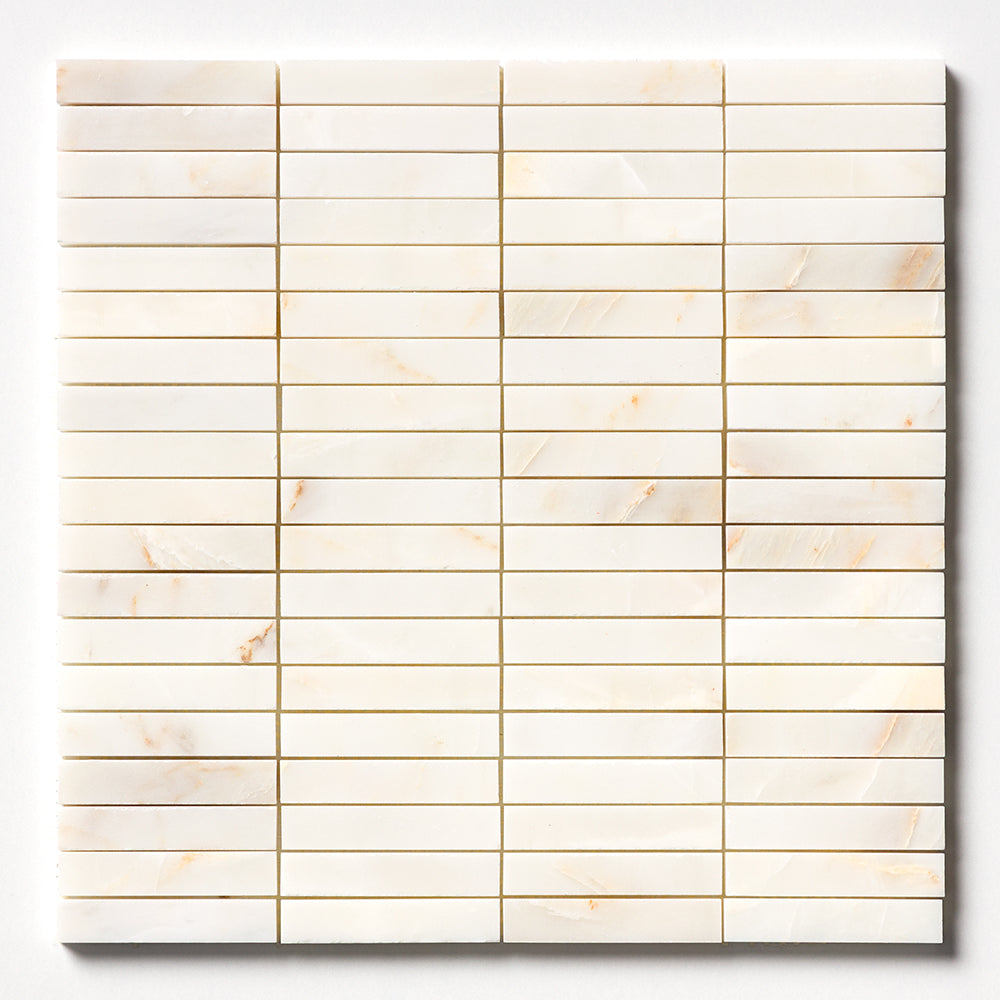 Calacatta Amber Honed 5/8x3 Marble Honed 12x12 Mosaics