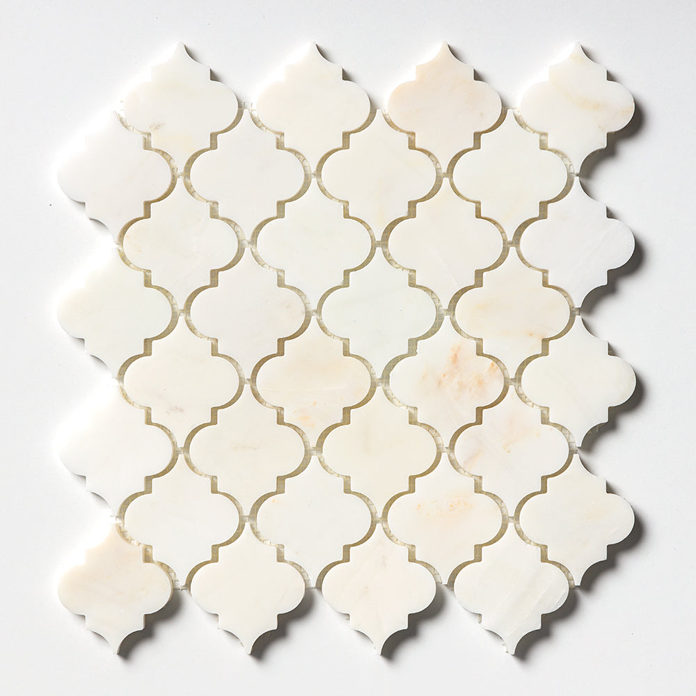 Calacatta Amber Honed Meshed Arabesque Marble Honed 12x12 Mosaics