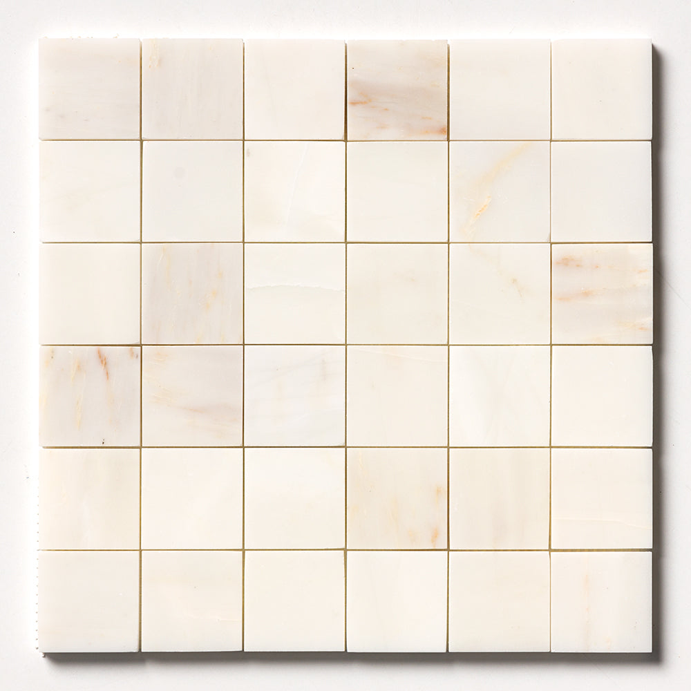 Calacatta Amber Honed Straight Mesh 2x2 Marble Honed 12x12 Mosaics