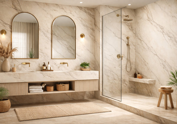 Calacatta Bella Polished Marble Slab Random 1 1/4 room scene