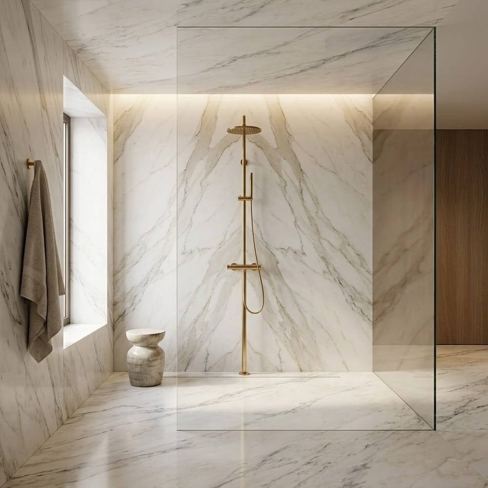 Calacatta Bella Polished Marble Slab Random 1 1/4 room scene 2