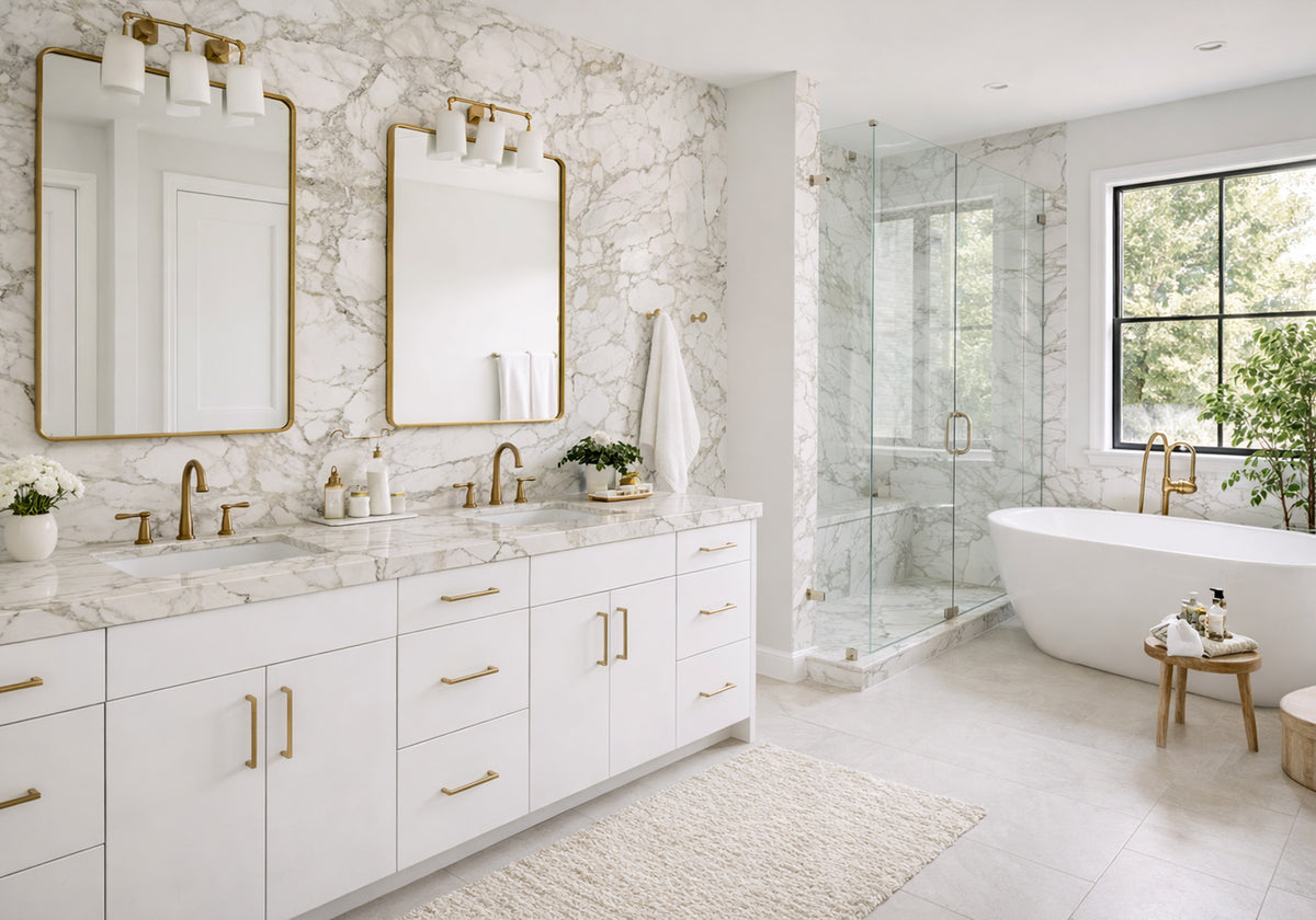 Calacatta Bettogli Honed Marble Slab Random room scene