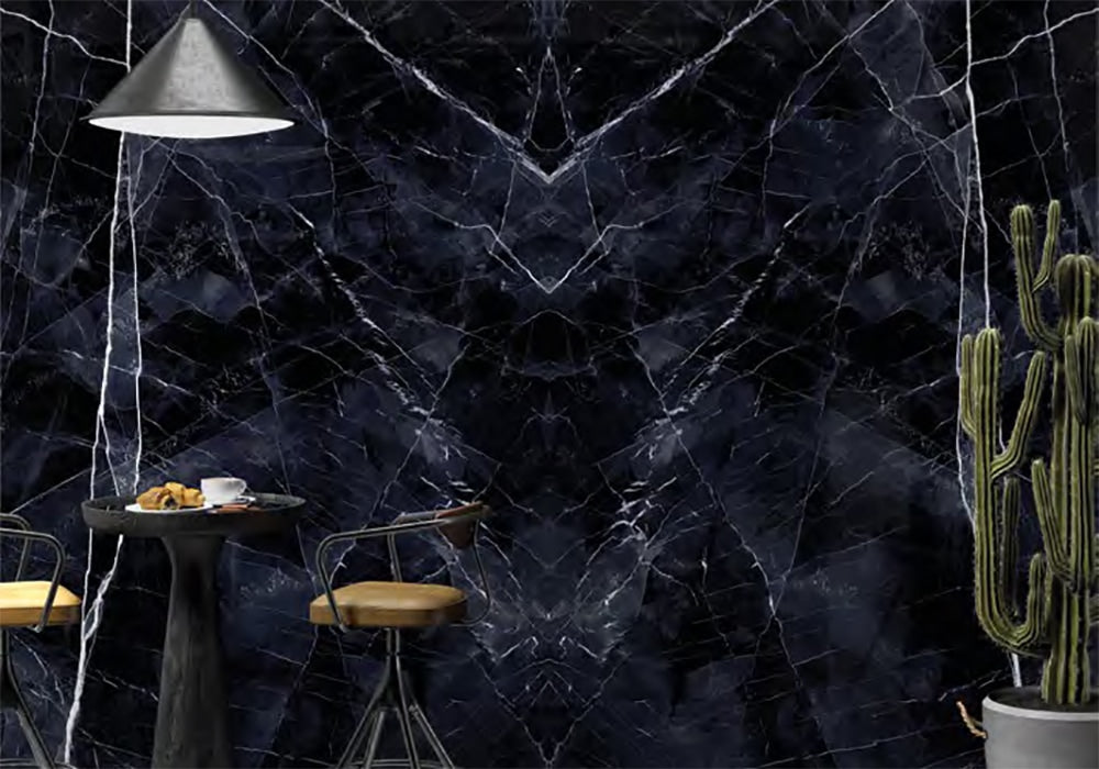 Calacatta Black A Lappato Lucido Porcelain Slab 64x128 room scene