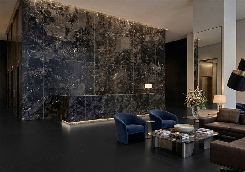 Calacatta Black Polished Marble Slab Random room scene