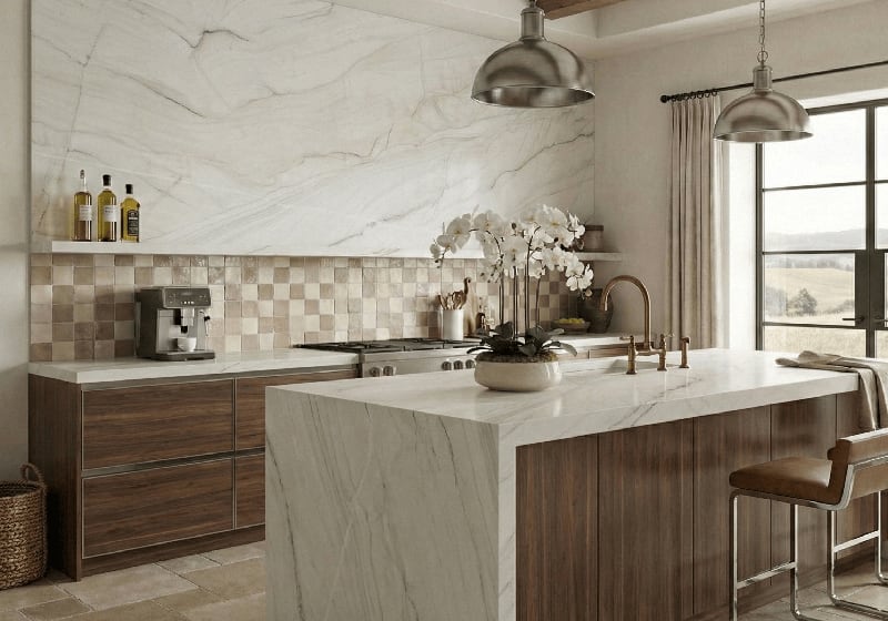 Calacatta Brasil Value Honed Quartzite Slab Random room scene 4